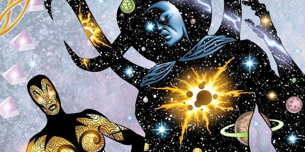 Infinity and Eternity stand together in a Marvel comic