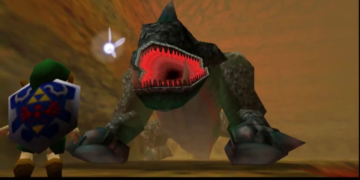 link facing dodongo in ocarina of time