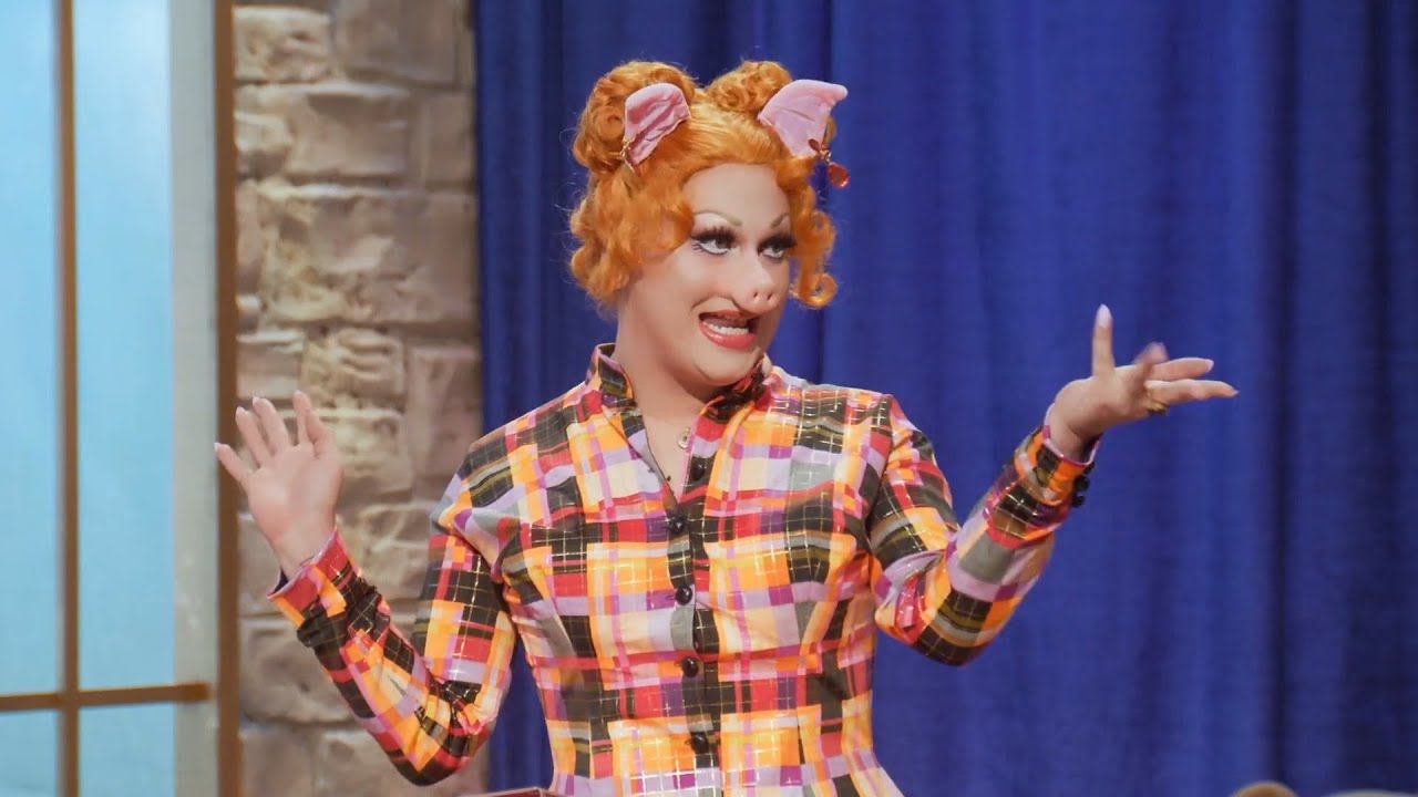 Jinkx Monsoon in a Plaid Jacket, Pig Ears, and Pig Nose
