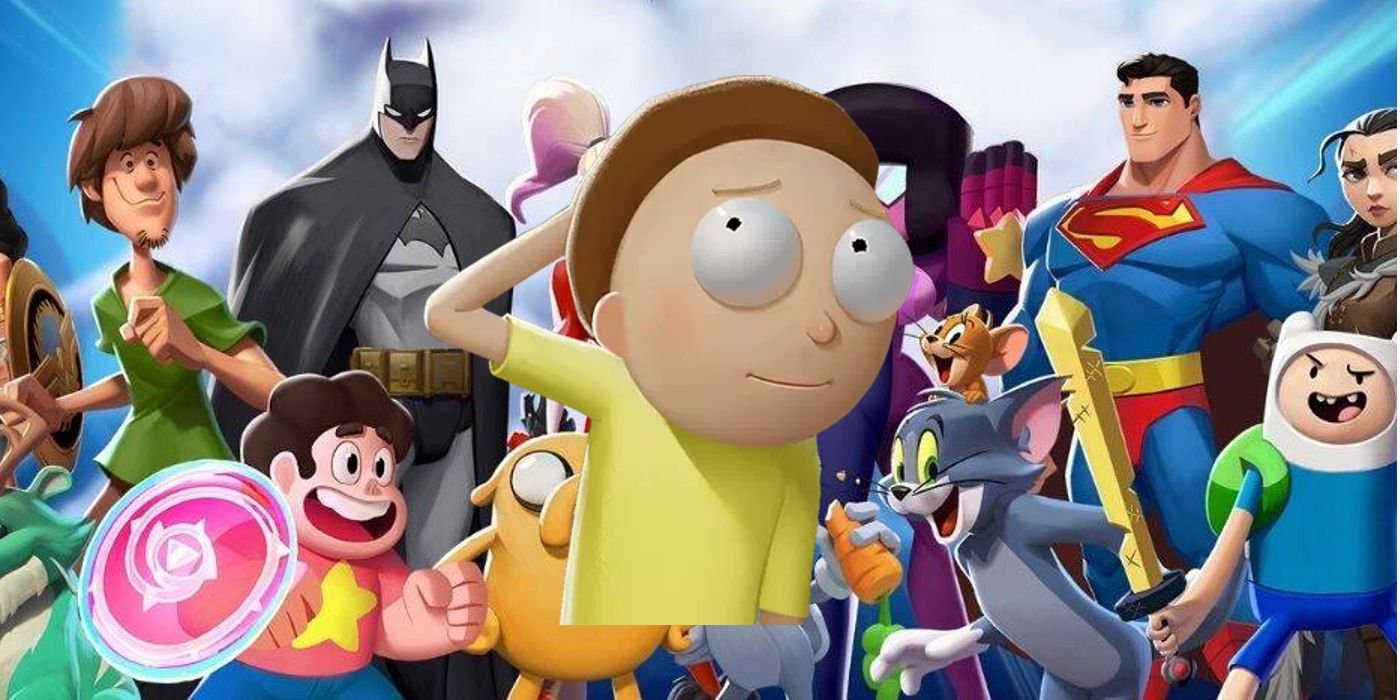 Morty's MultiVersus render layered over a promotional banner for the game.