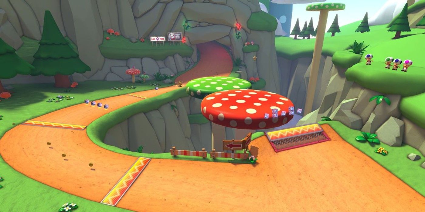 Mushroom Gorge in Mario Kart 8 Deluxe.