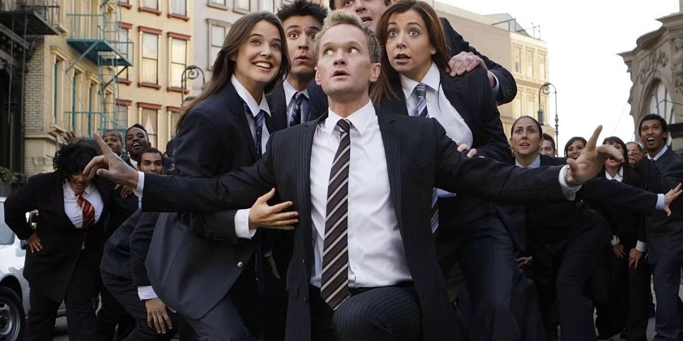 How I Met Your Mother Cast wearing suits in the street for the musical number 