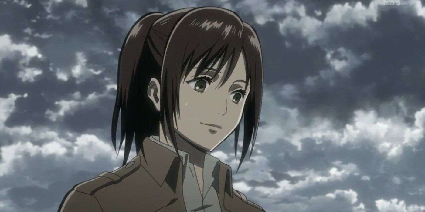 Sasha Braus from Attack on Titan smiling.