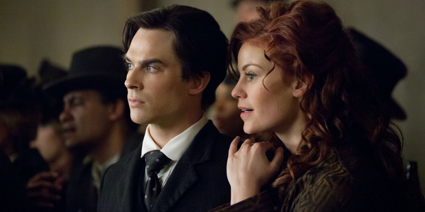 Sage and Damon standing together in 1912 in The Vampire Diaries