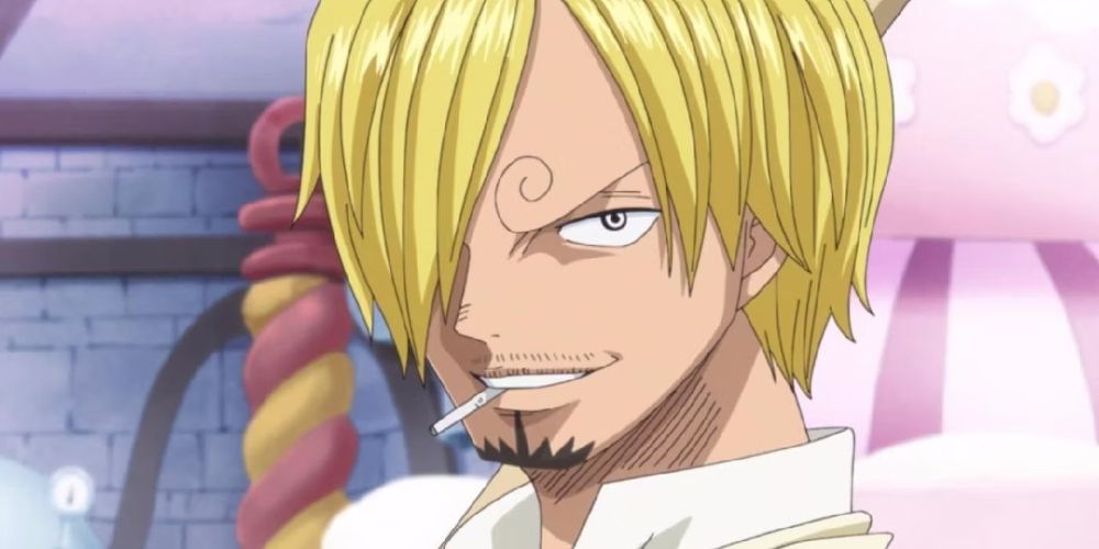 Sanji smokes up close in One Piece