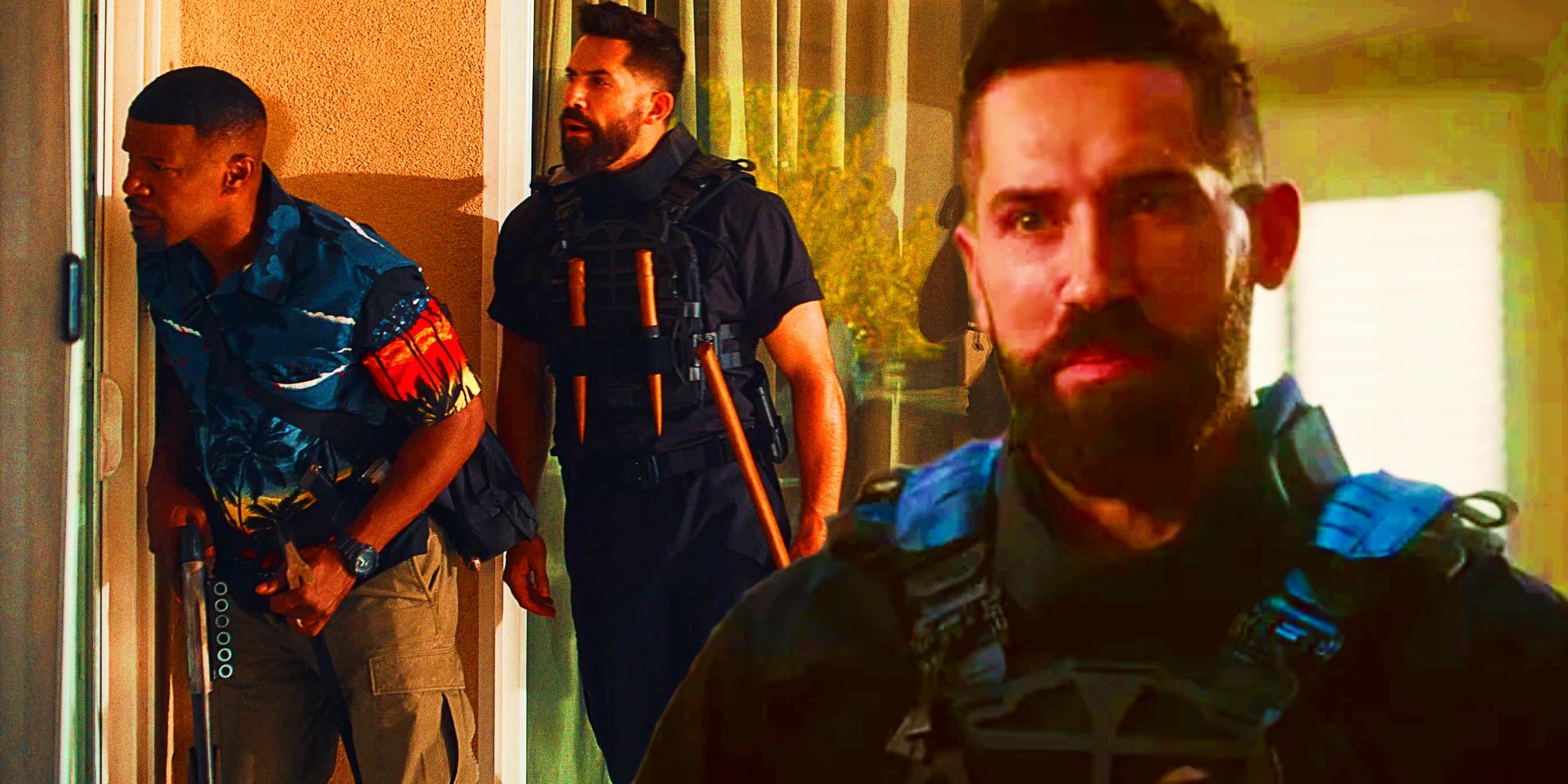 scott adkins as the nazarian brother in day shift standing next to jamie foxx's bud