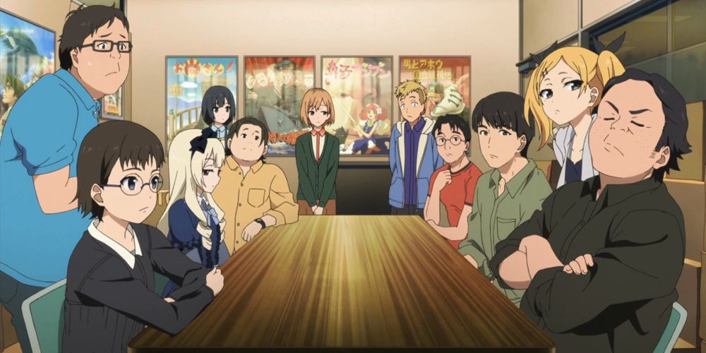 The class sits around a table on Shirobako