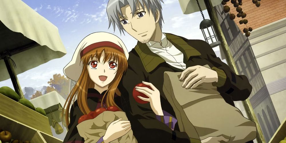Kraft and Holo hold bags of apples on Spice and Wolf