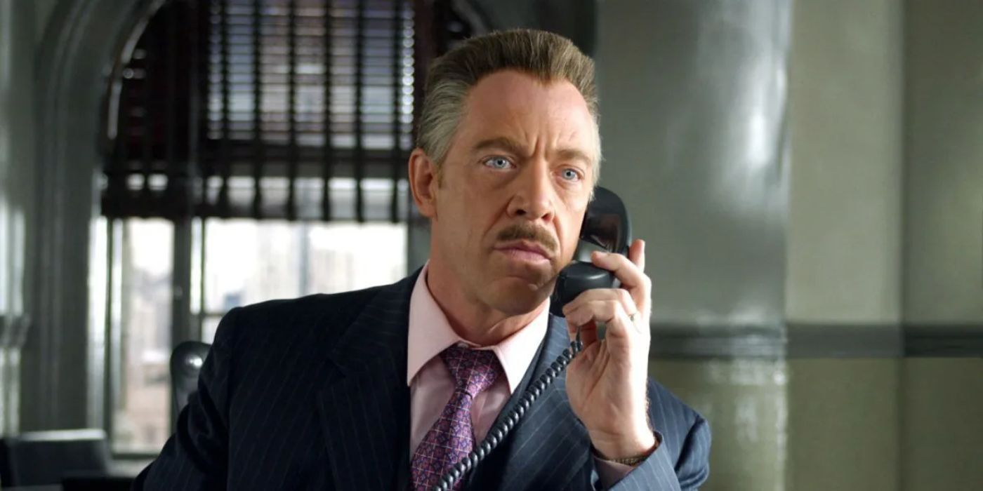 J K Simmons as Jameson on the phone in daily bugle office in Spider-Man