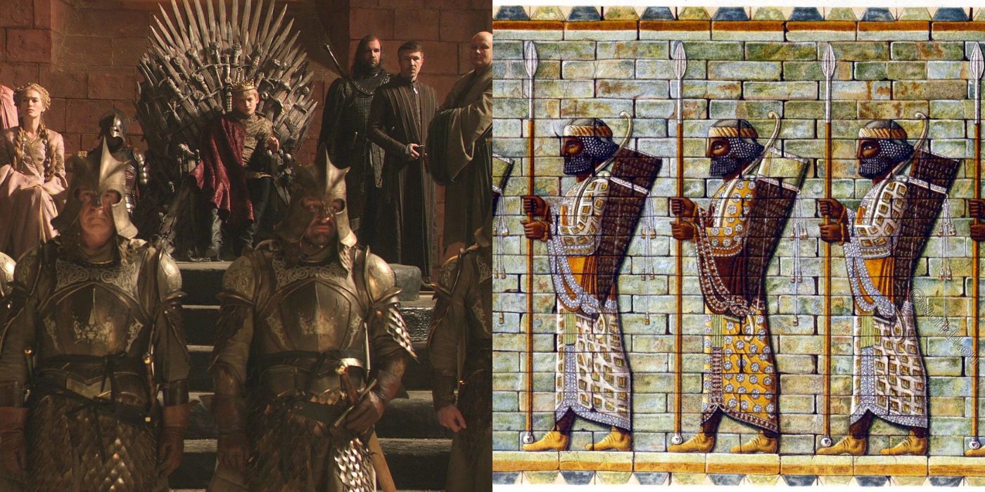 split image of game of thrones kingsguard and persian historical kingsguard