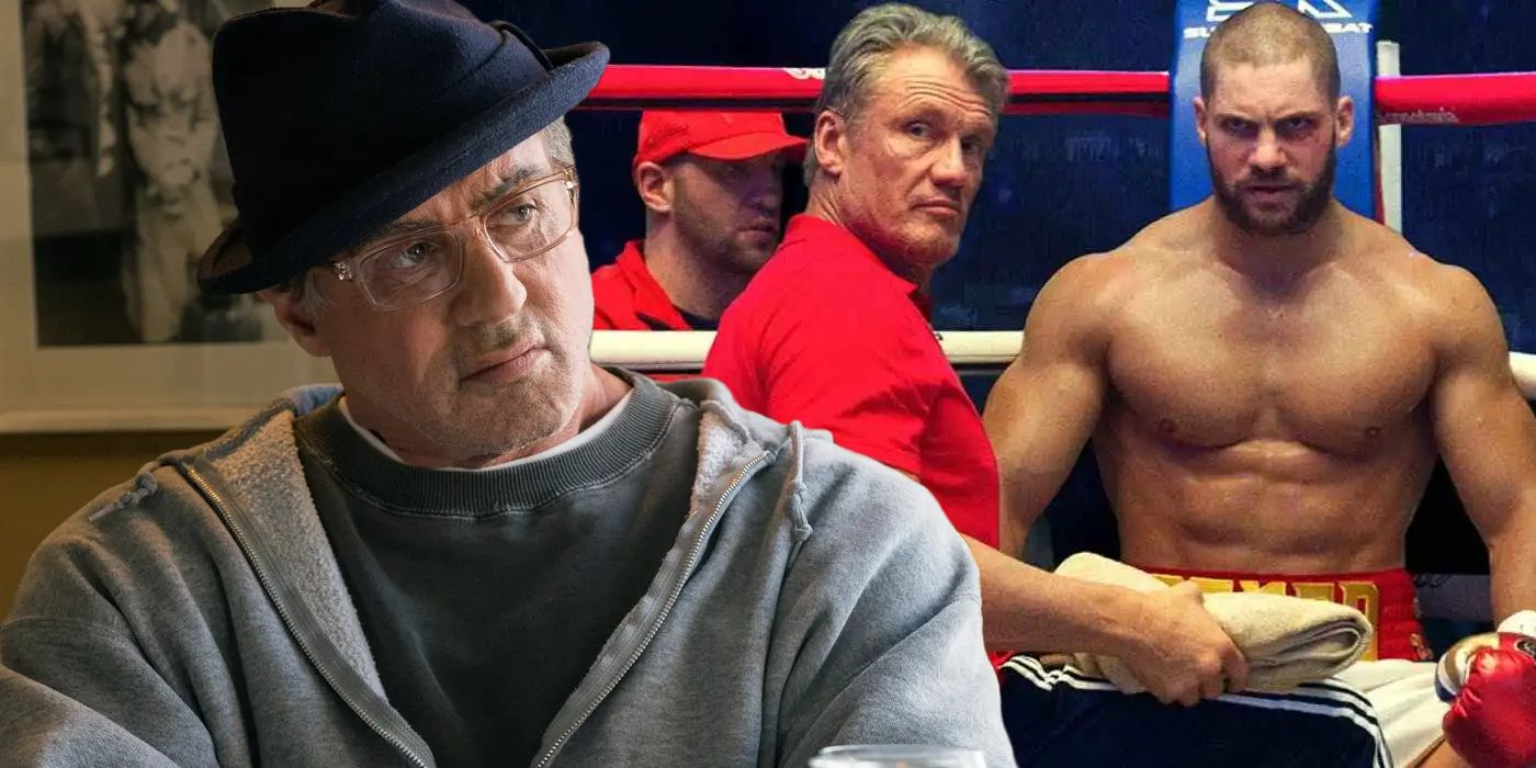 Sylvester Stallone as Rocky Balboa, Dolph Lundgren as Ivan Drago and Florian Munteanu as Viktor Drago in Creed 2