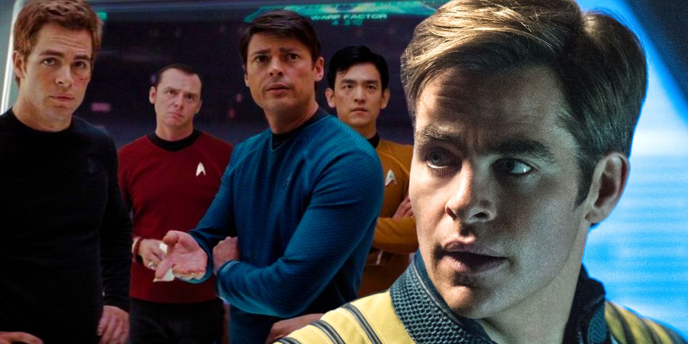 The cast of Star Trek's Kelvin timeline and Chris Pine as Captain James T Kirk
