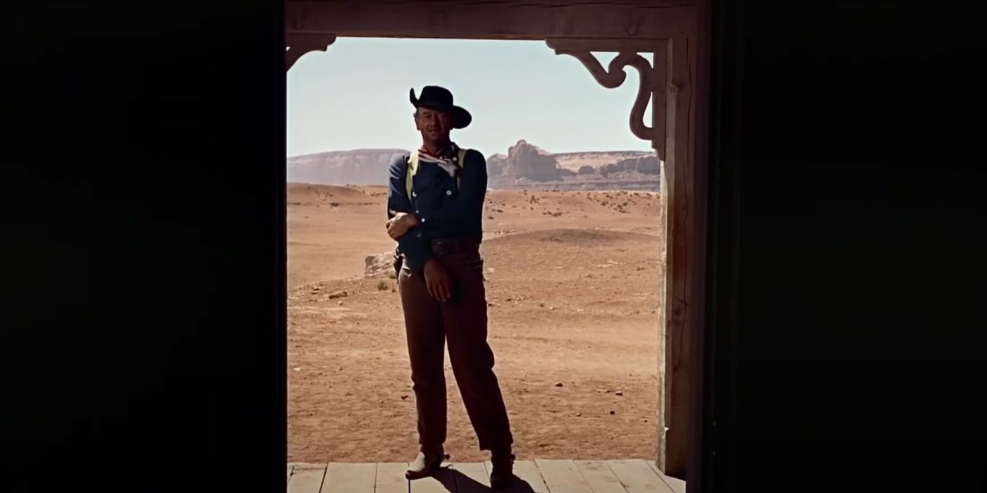 John Wayne standing in the doorway in The Searchers 