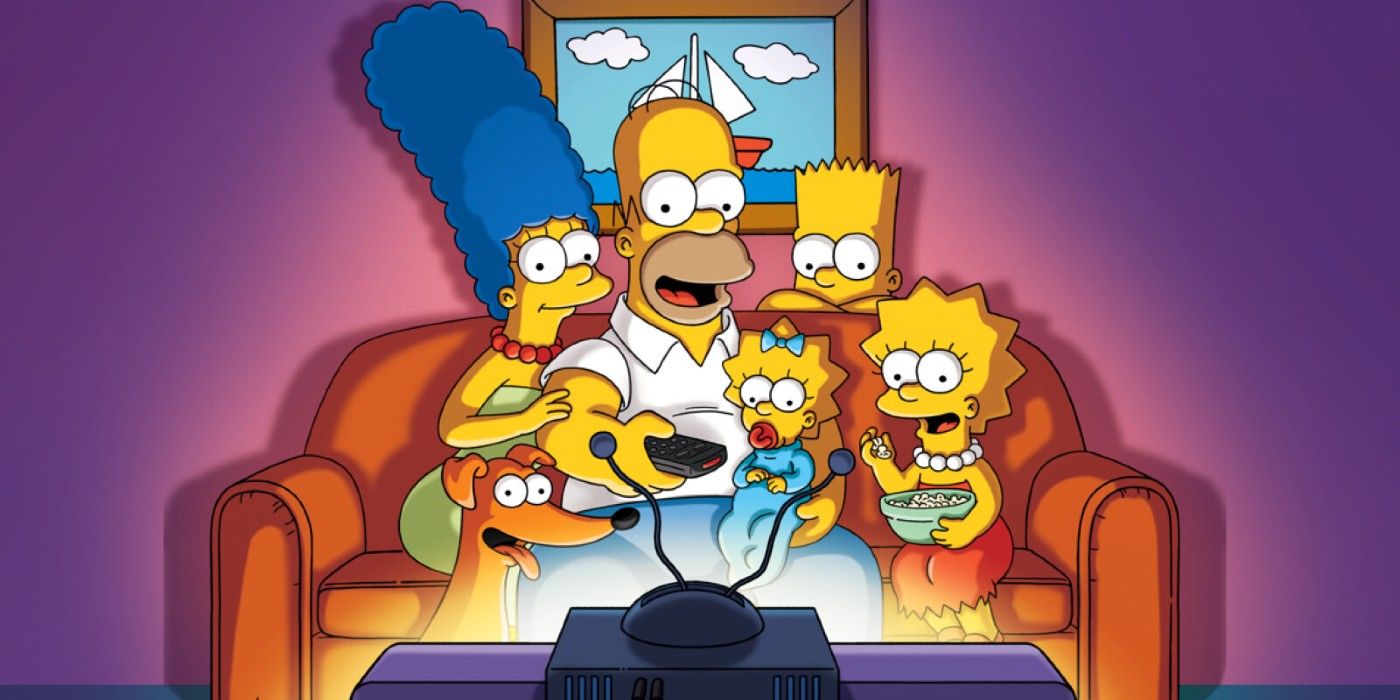 the simpsons sitting on the couch watching tv
