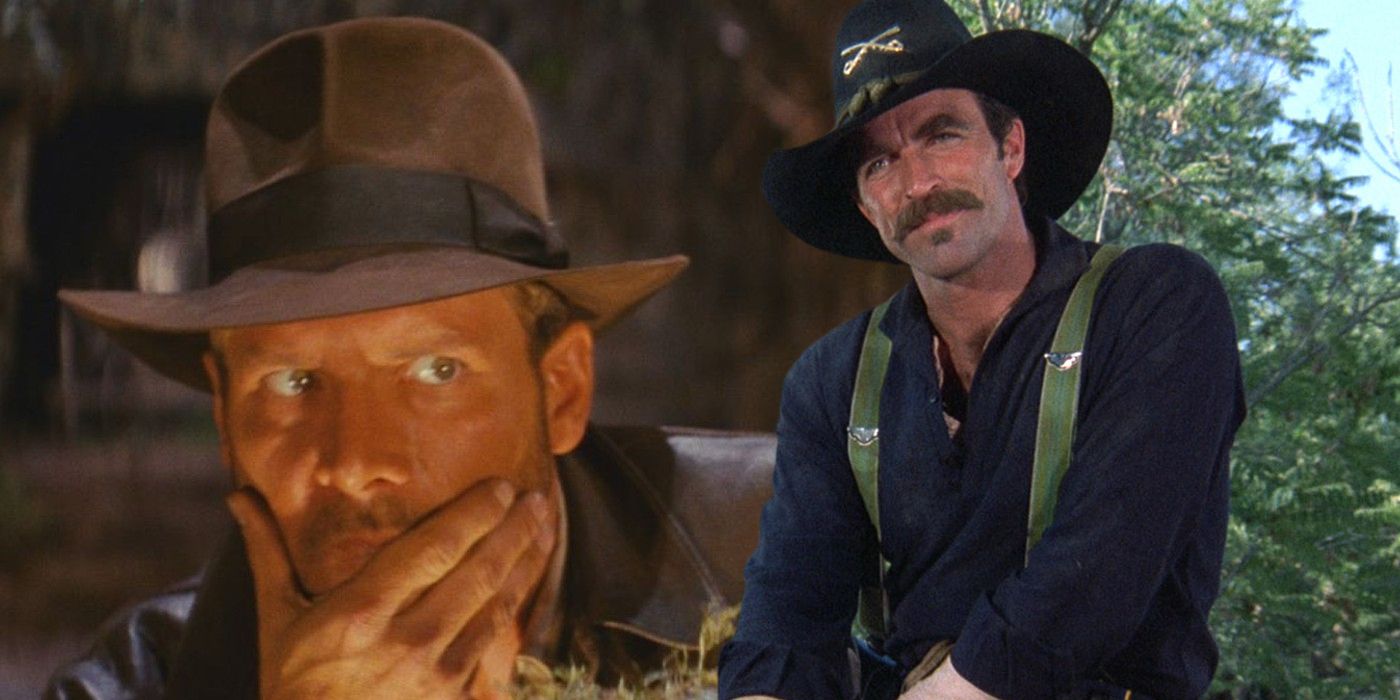 Harrison Ford as Indiana Jones and Tom Selleck