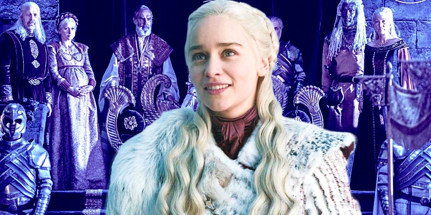 Great Council of 101 purple backdrop against Daenerys Targaryen