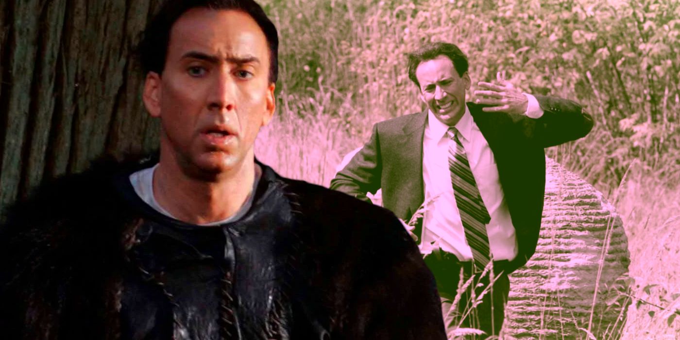 Nicolas Cage in The Wicker Man dressed as a bear and being chased by bees