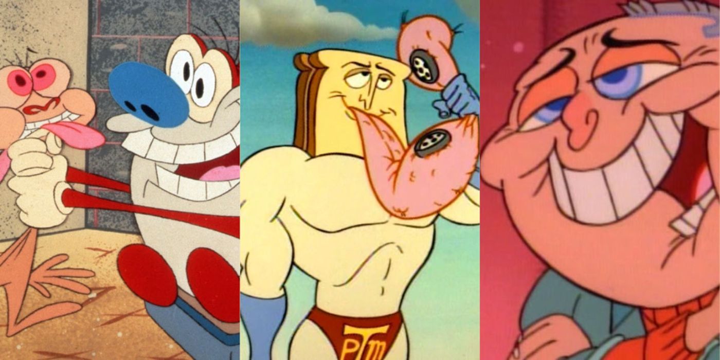 Collage image of Ren and Stimpy, Powdered Toast Man, and George.