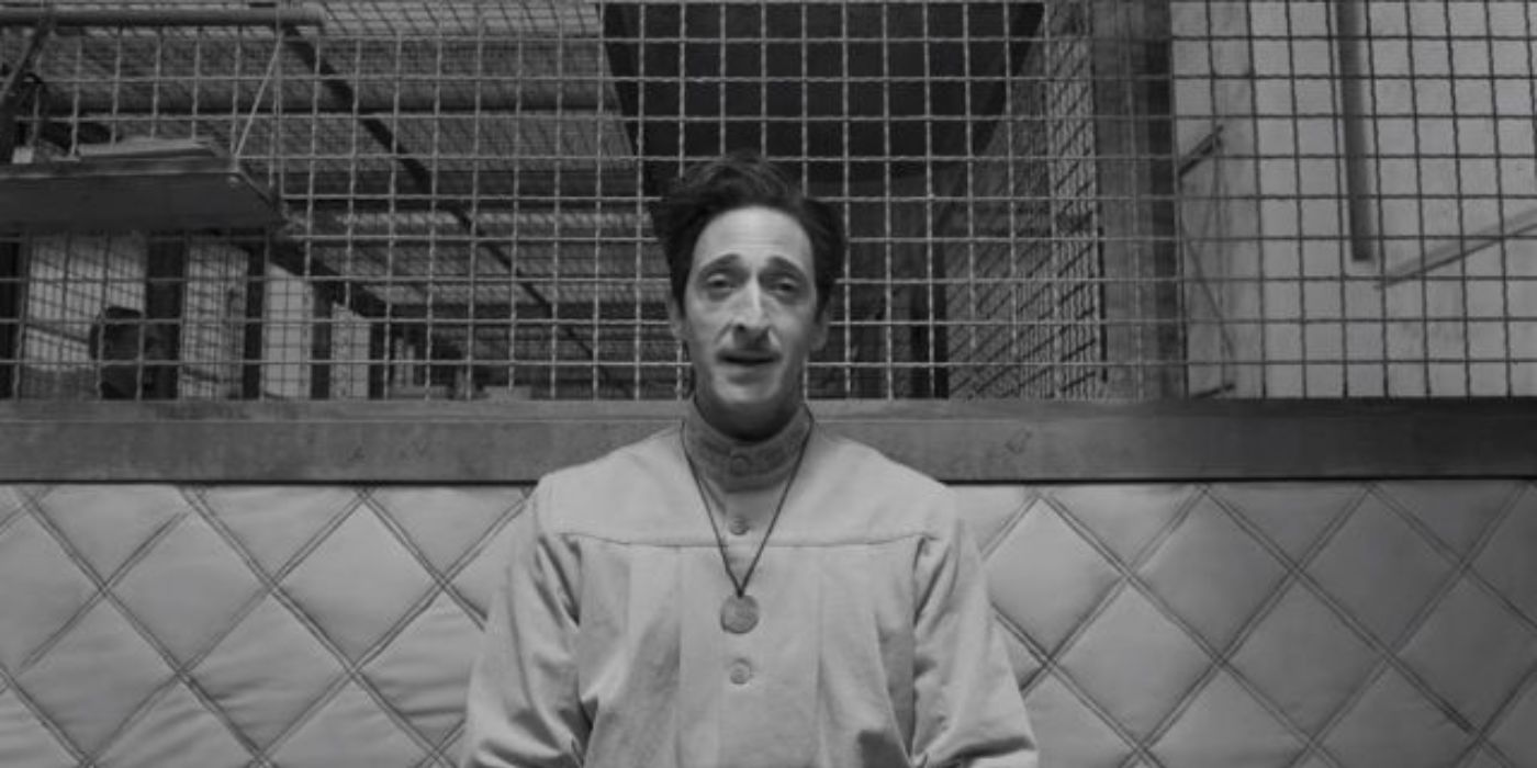 Adrien Brody talks to the camera in the French Dispatch