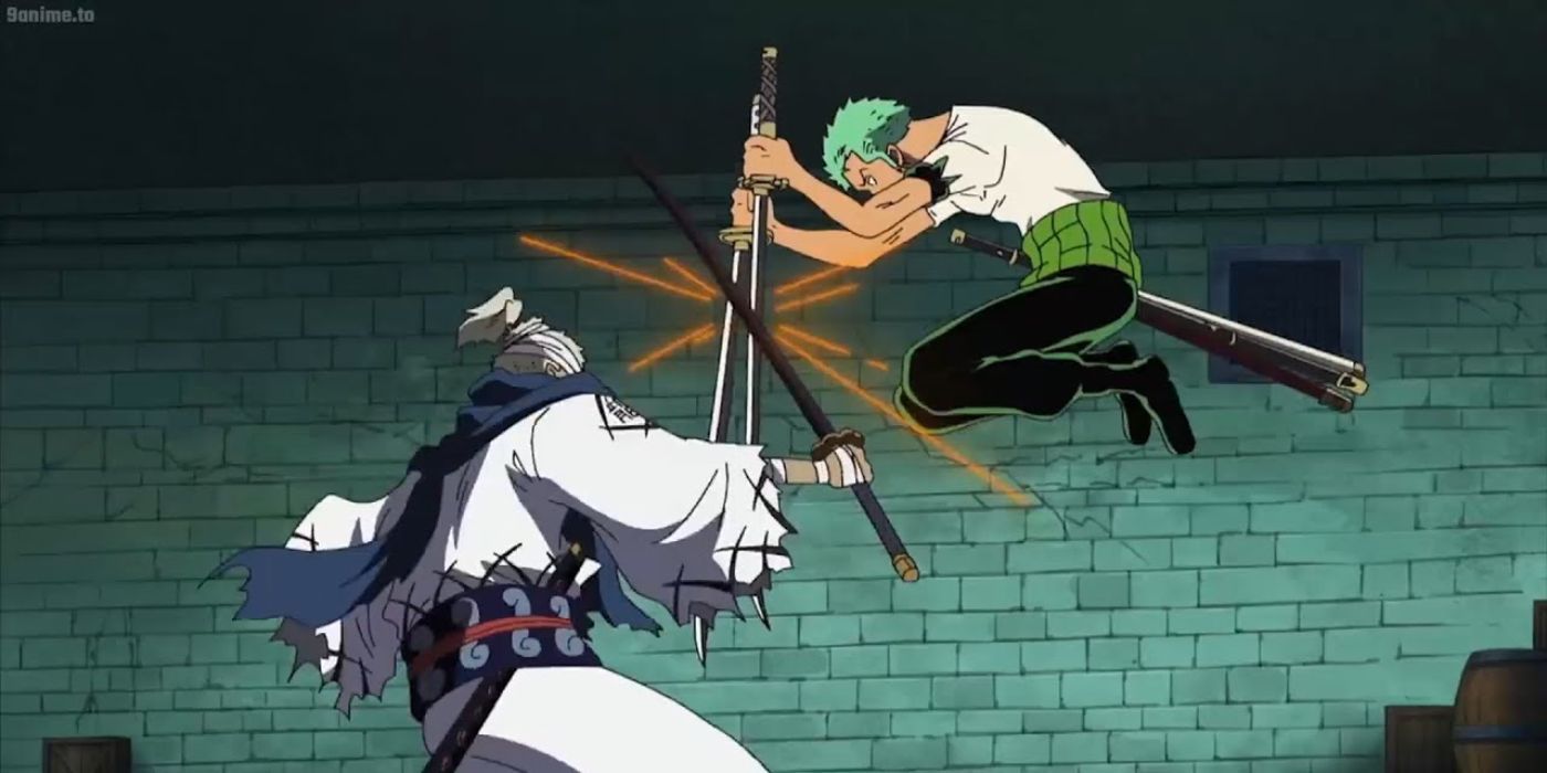 Ryuma blocking Zoro's attack - Thriller Bark - One Piece.