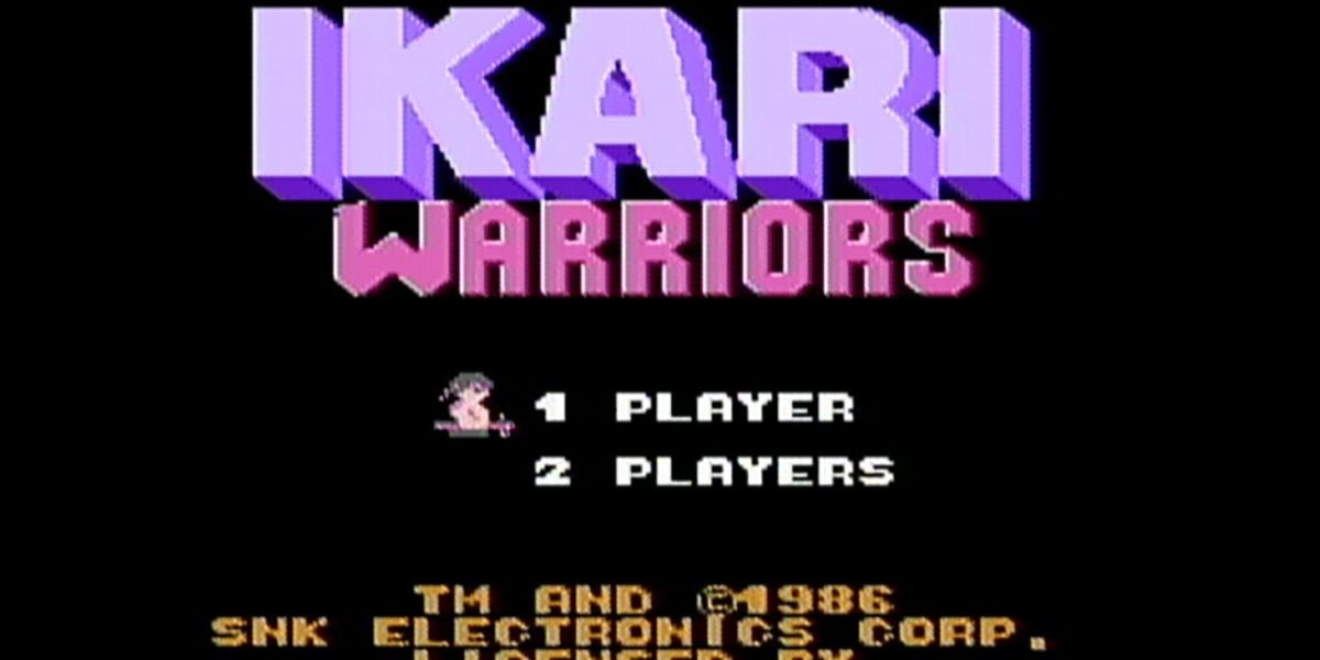 A tela de título do jogo NES Ikari Warriors 