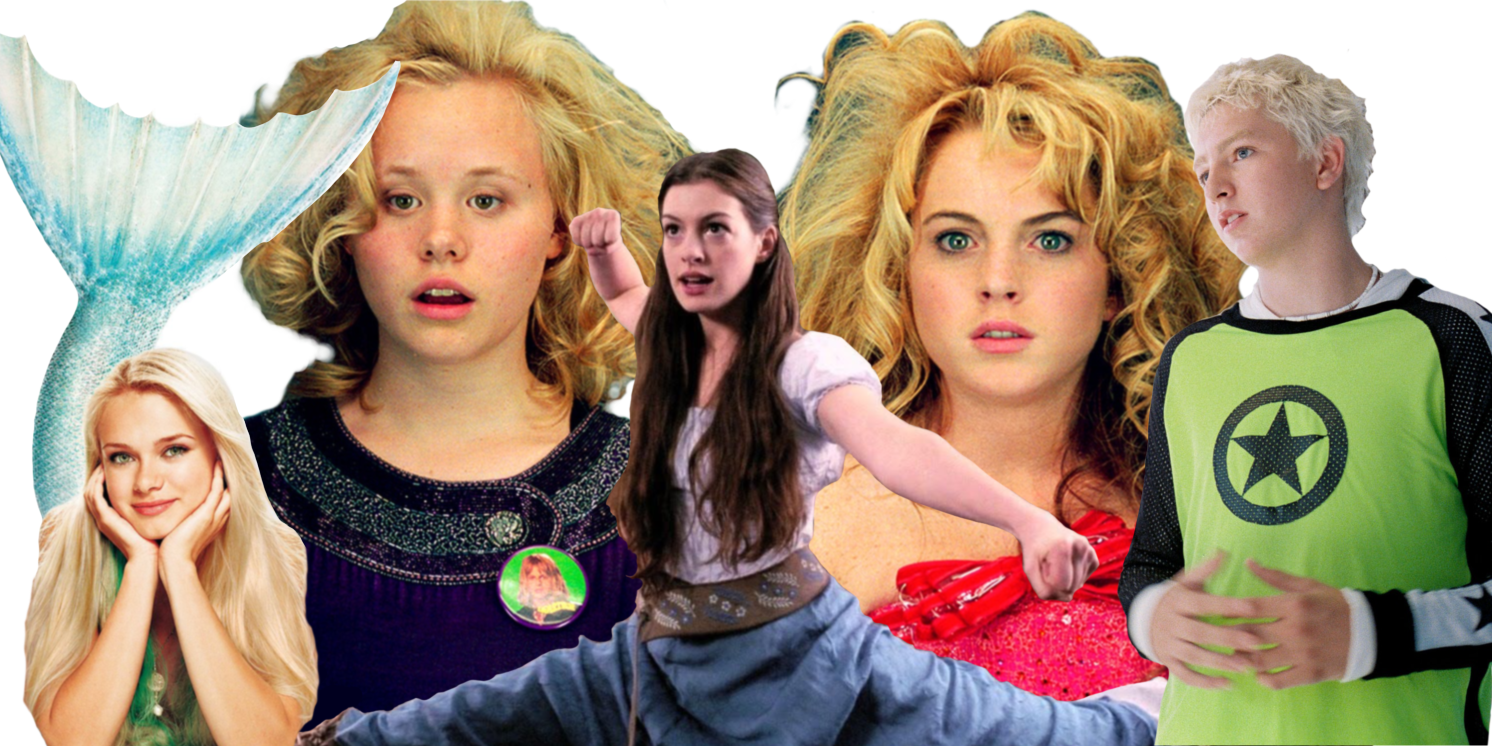 Collage featuring Aquamarine, Confessions of A Teenage Drama Queen, Ella Enchanted, and Sky High