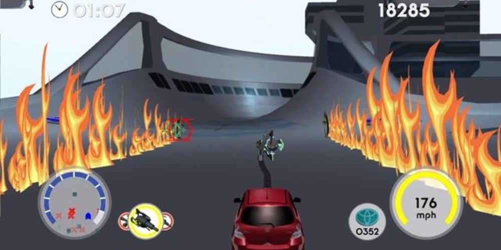 A Yaris driving through fire