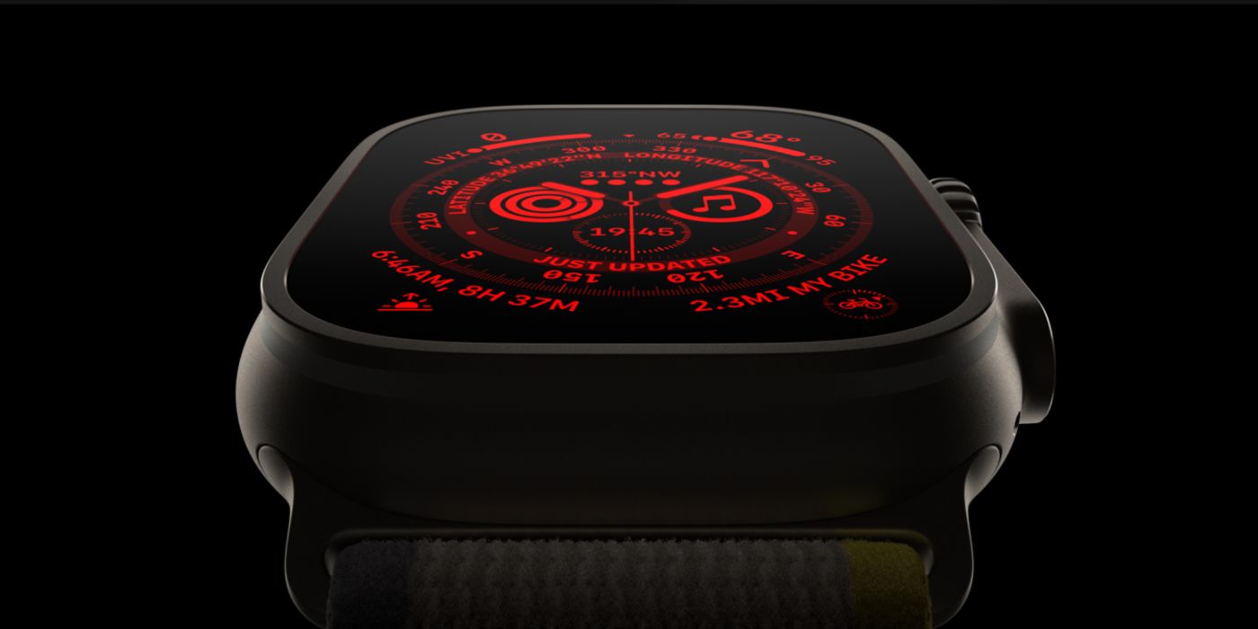 Um mostrador de relógio vermelho no Apple Watch Ultra