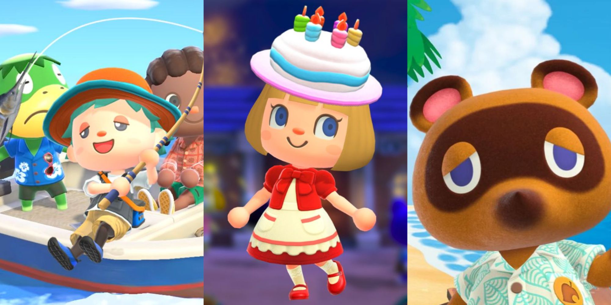 A split image of Animal Crossing New Horizons characters
