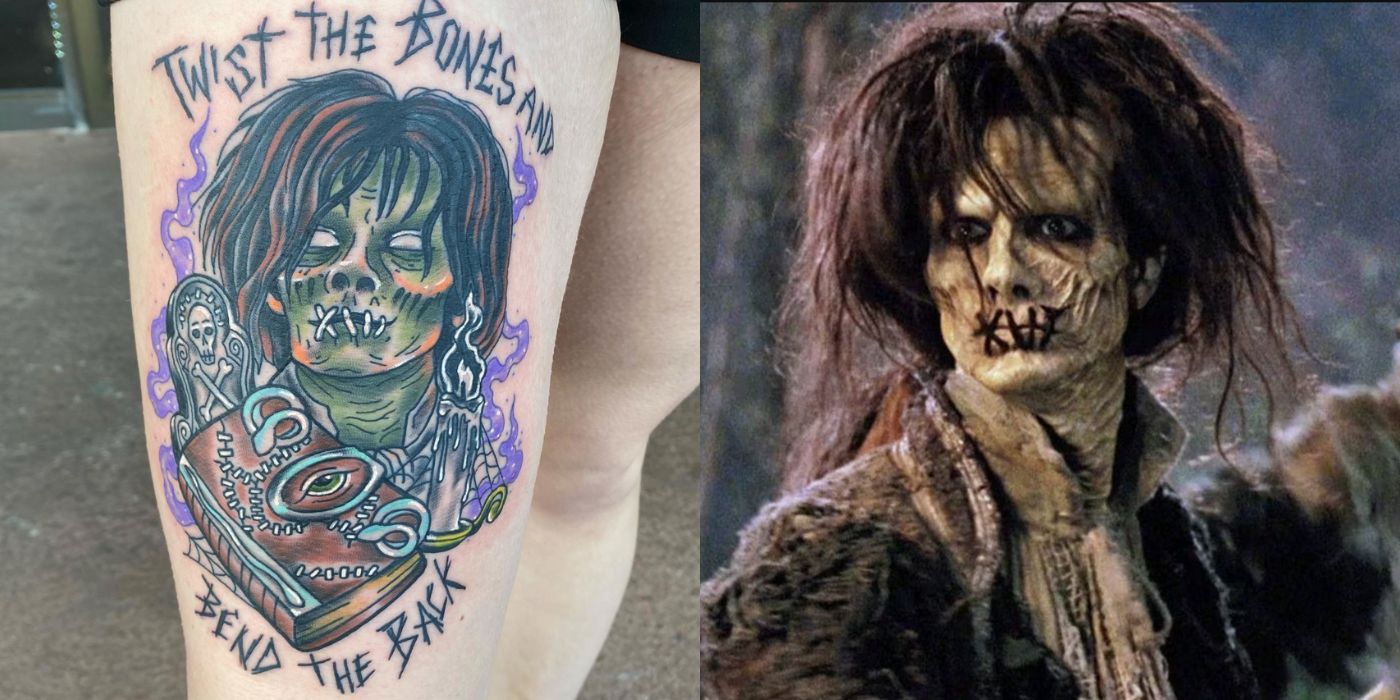 A split image of Billy Butcherson and a tattoo from Hocus Pocus