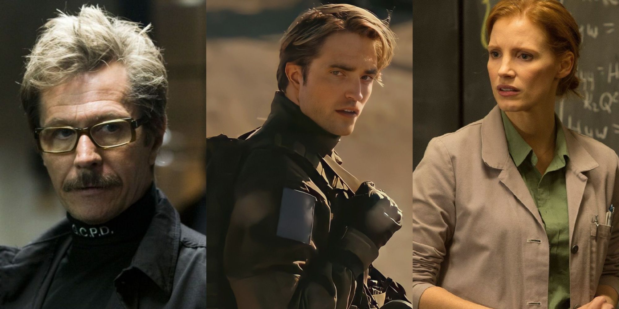 A split image of Christopher Nolan movie characters