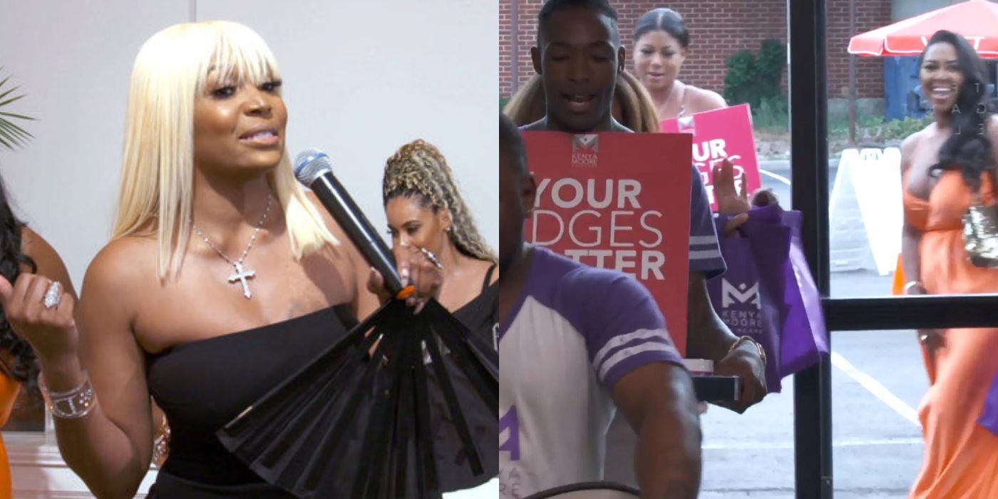 A split image of Kenya crashing Marlo&rsquo;s wig event on RHOA