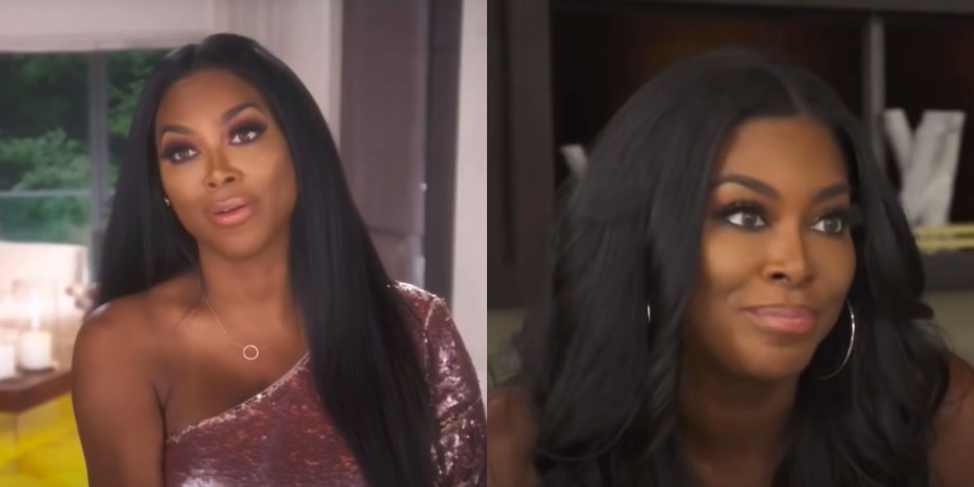 A split image of Kenya talking about Tanya on RHOA