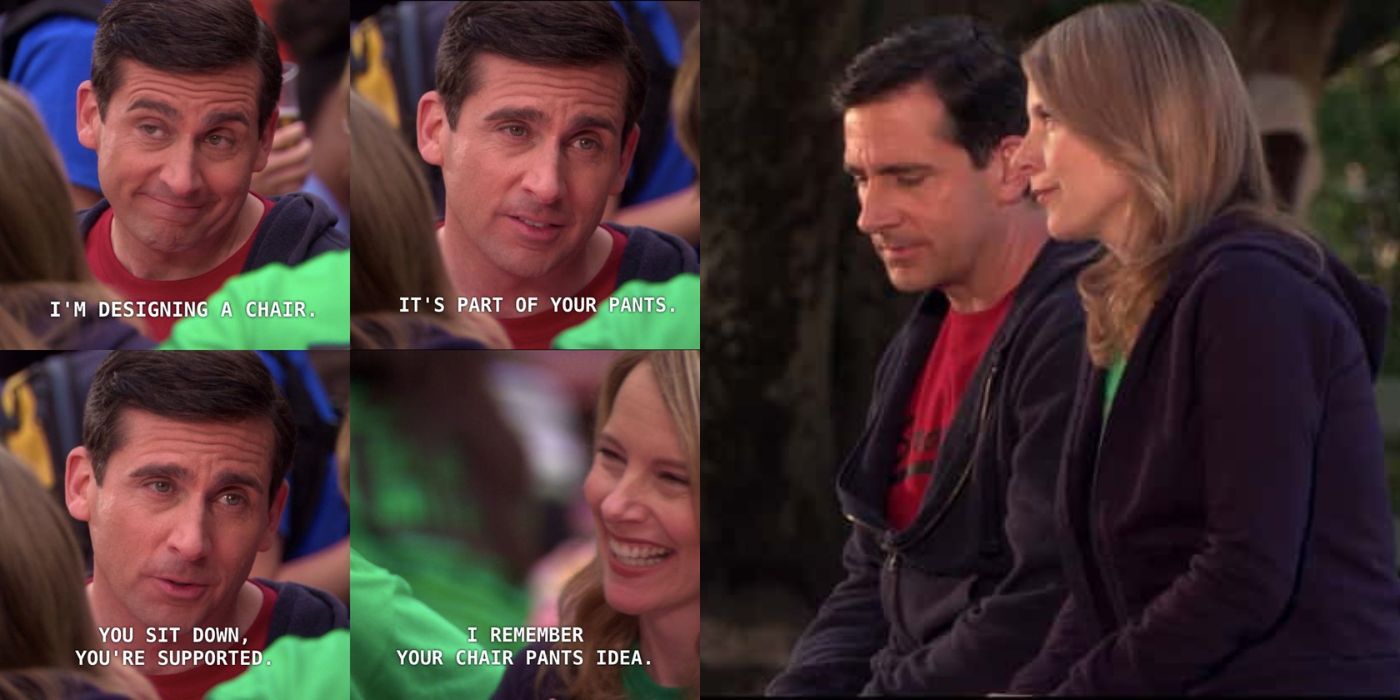 A split image of Michael and Holly from The Office at the picnic