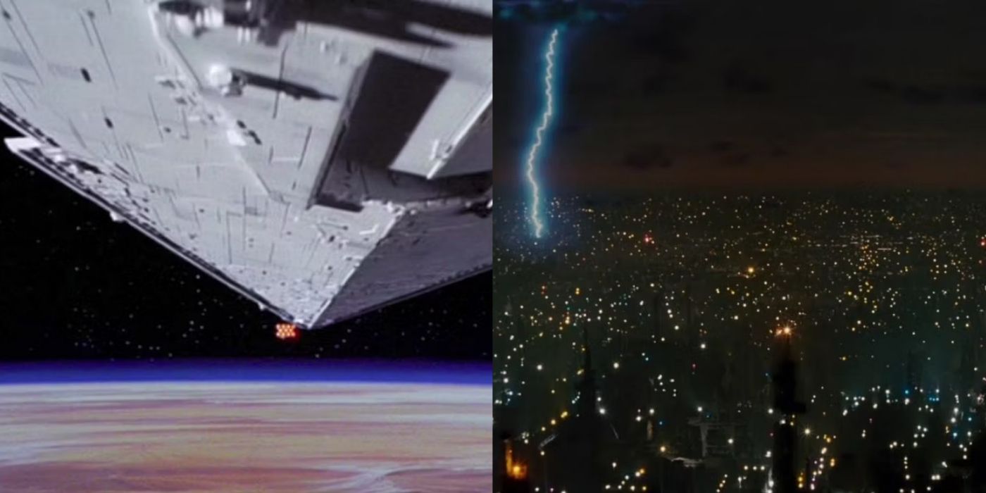 A split screen of Star Wars and Blade Runner