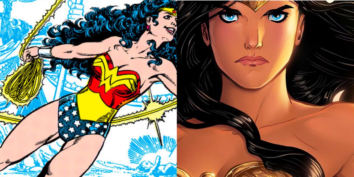 A split screen of Wonder Woman in Marvel comics