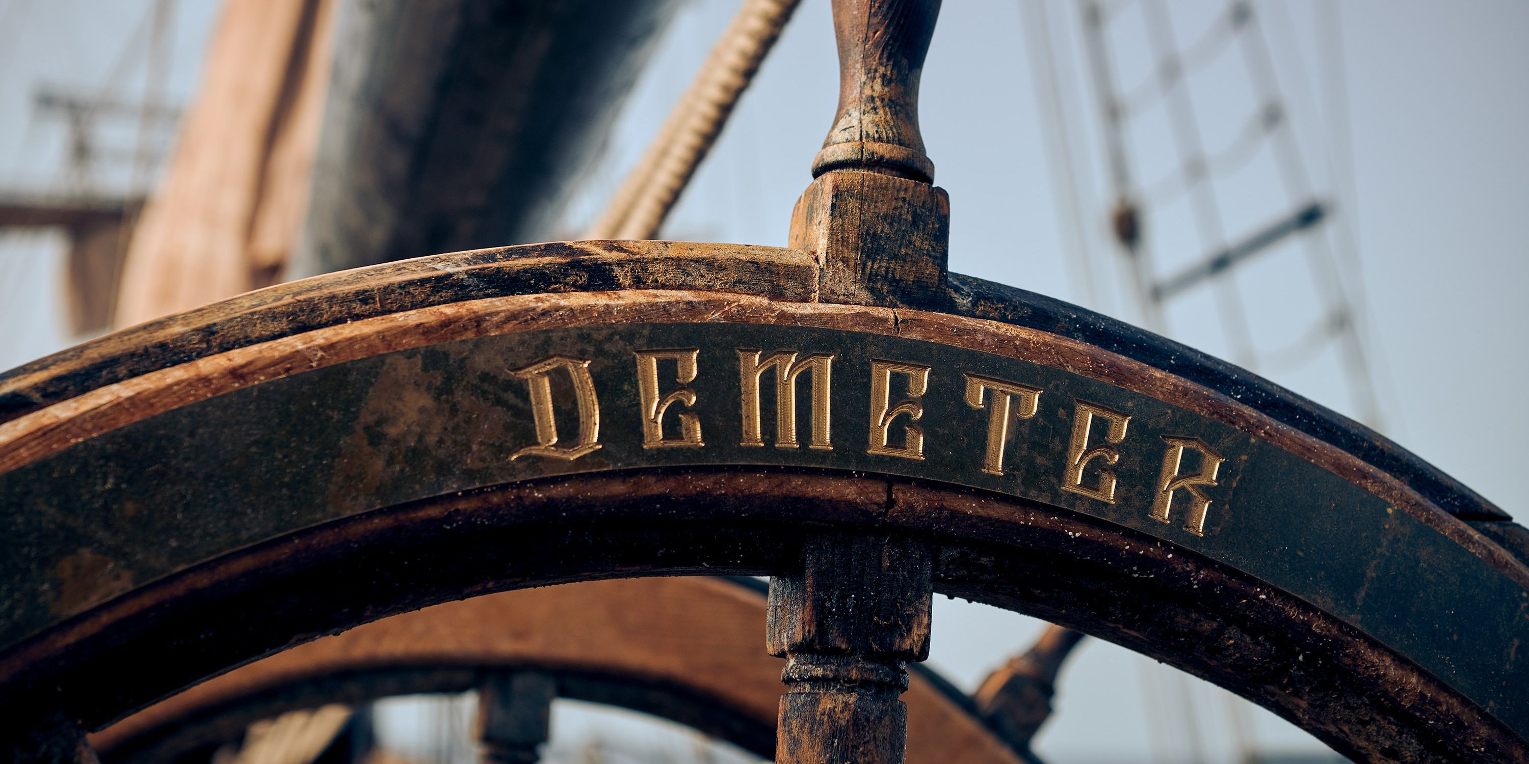 A steering wheel on the set of Last Voyage of the Demeter