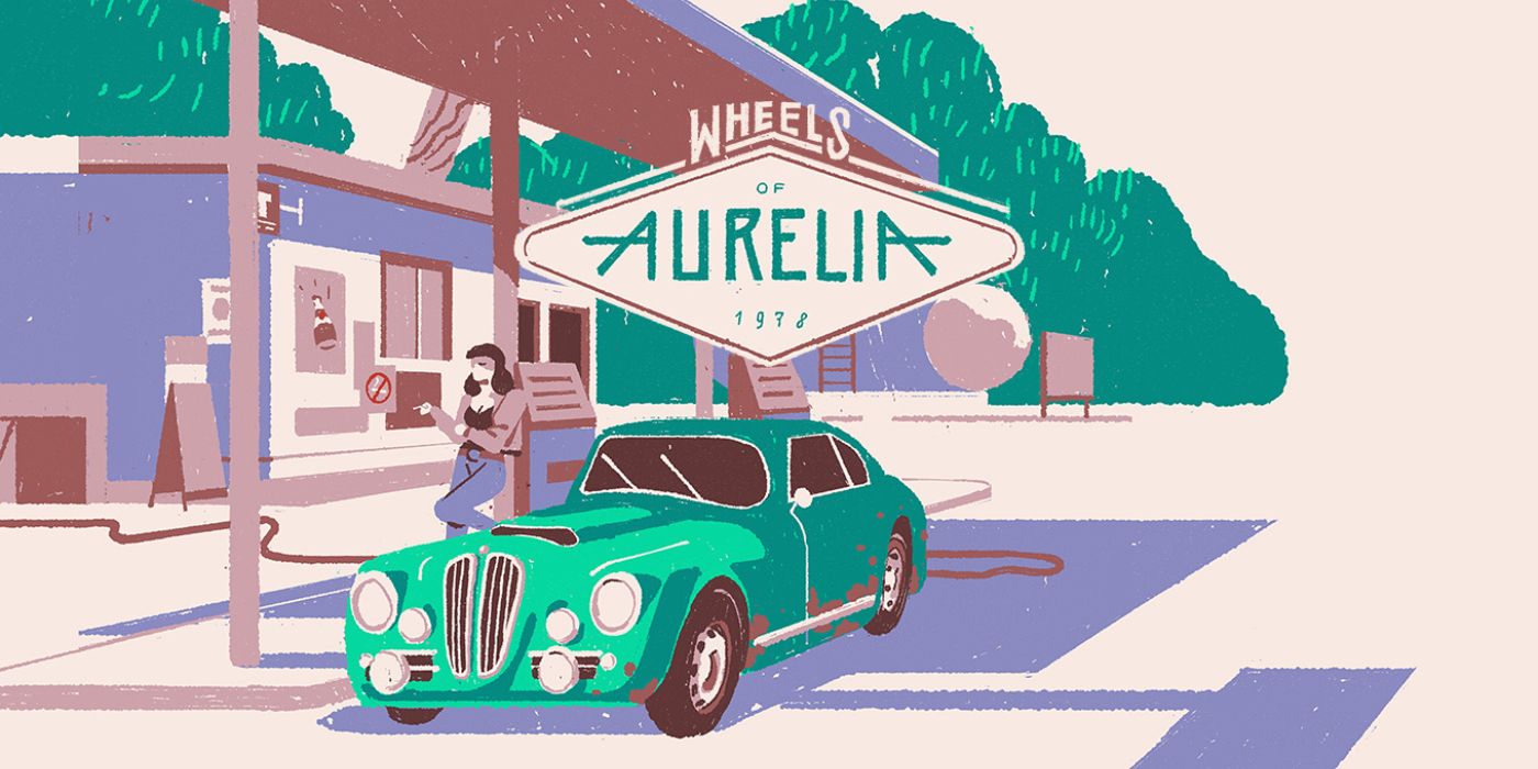 A woman and car at a gas station in Wheels Of Aurelia