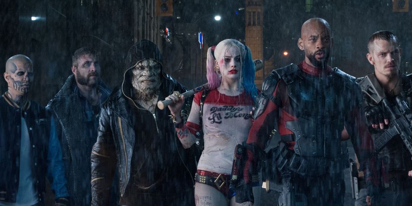 Suicide Squad cast walking forward dramatically.