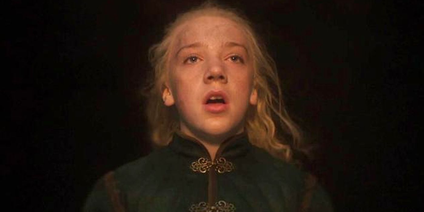 Young Aemond Targaryen staring at something with his mouth open in House of the Dragon.