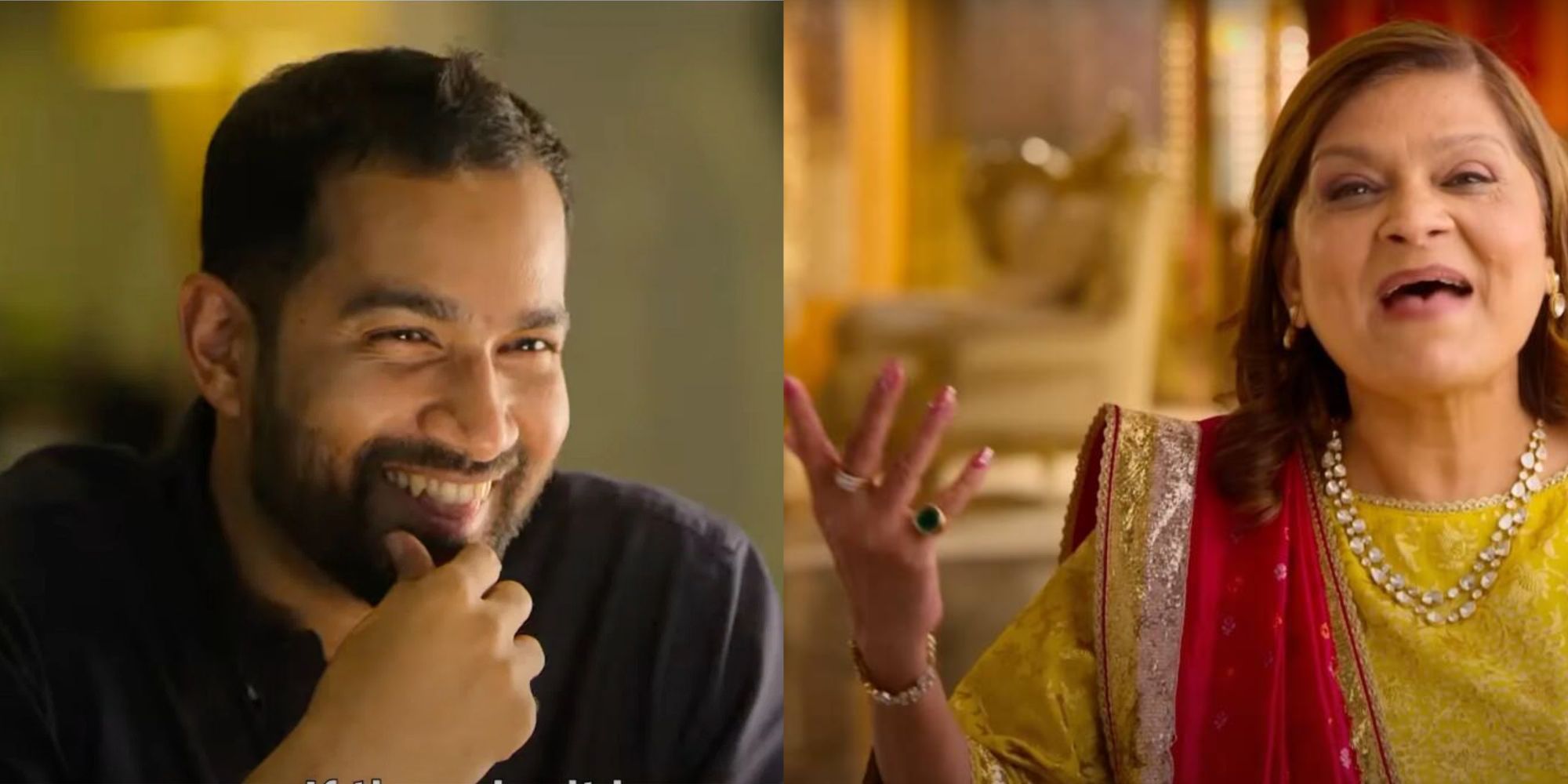 This is a split image of Akshay and Sima from Indian Matchmaking smiling during interviews.