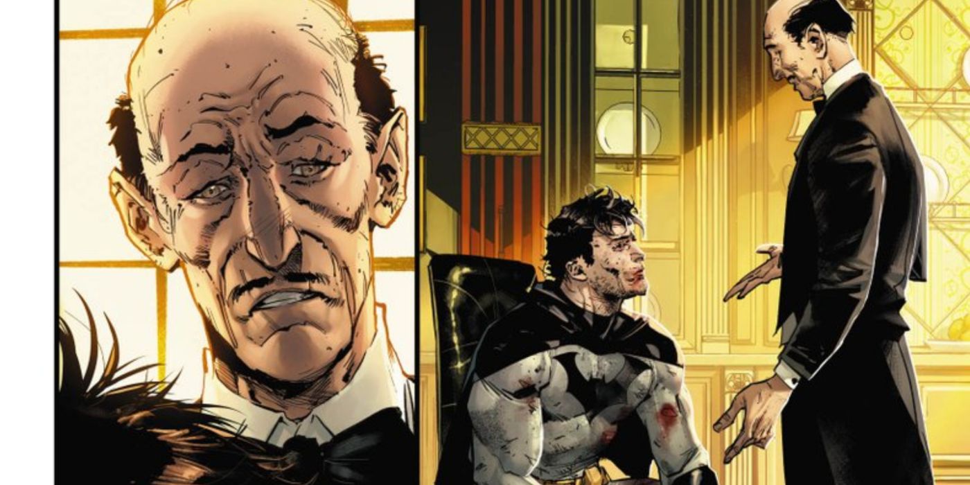 A vision of Alfred talking to an unconscious Bruce Wayne in Batman: Joker War.