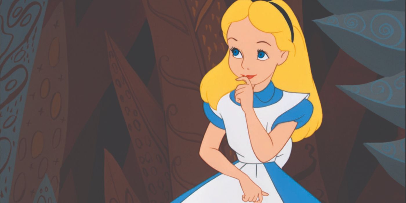 Alice kijkt serieus in Alice in Wonderland