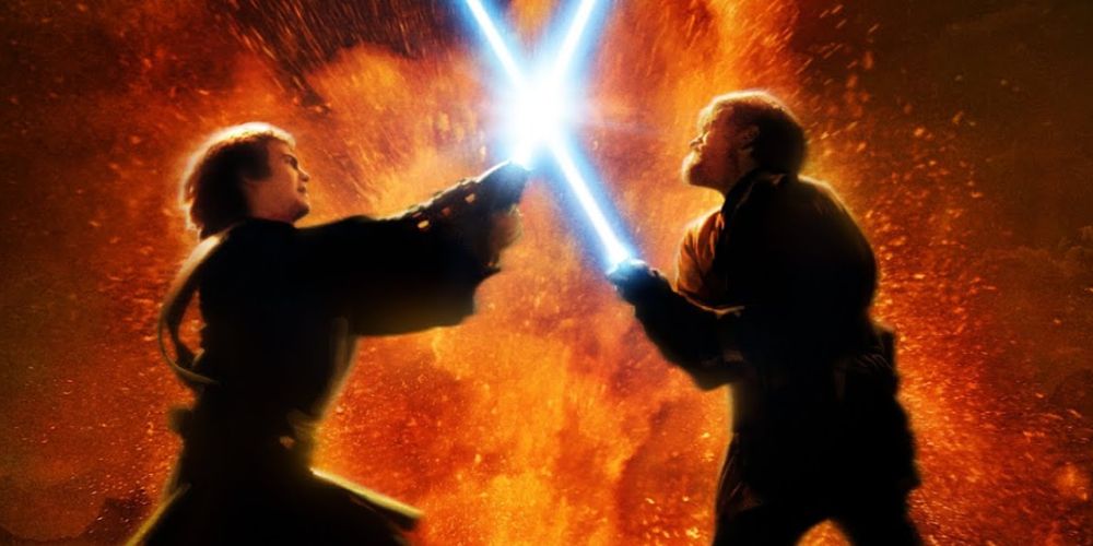 An image of Anakin and Obi Wan fighting in Revenge of the Sith