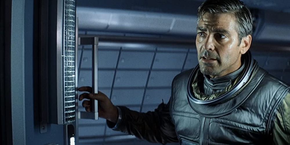An image of George Clooney looking surprised in Solaris