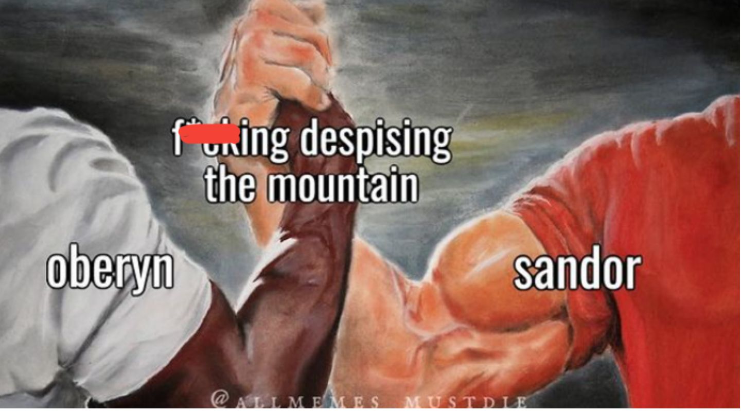 An image of two men clasping arms in a meme format