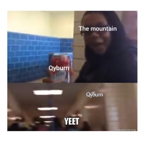 An meme of a woman holding a can and throwing it across the room