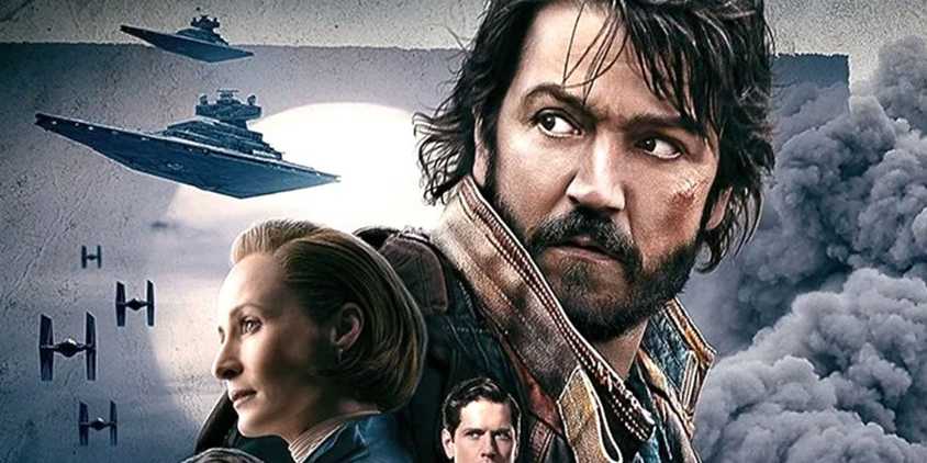 Andor promo poster featuring the titular character, Mon Mothma, and more of the cast.