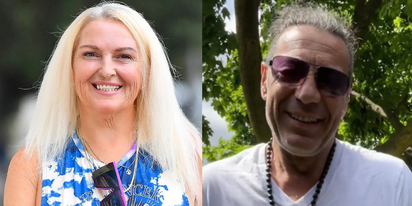 Angela Deem in blue top smiling and Billy in white shirt and sunglasses from 90 Day Fiancé: Happily Ever After in side by side photos