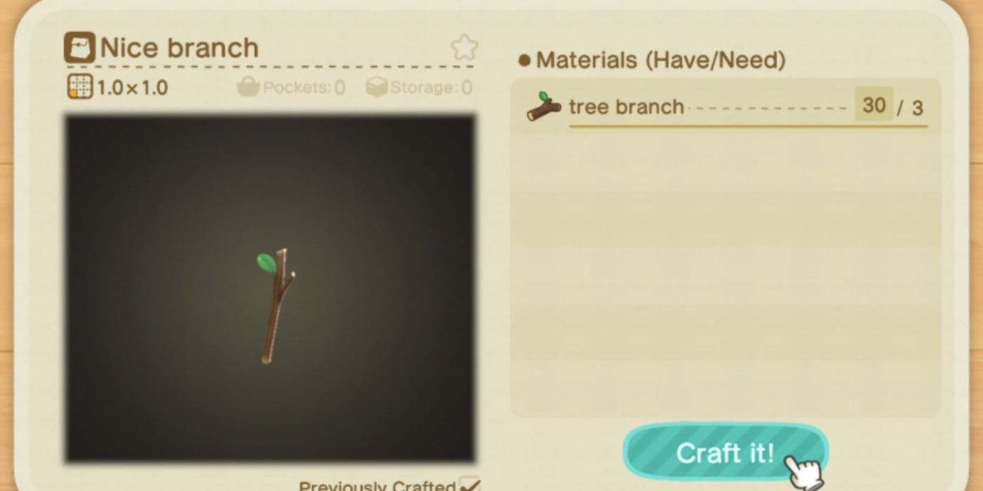 Animal Crossing New Horizons Nice Branch Recipe